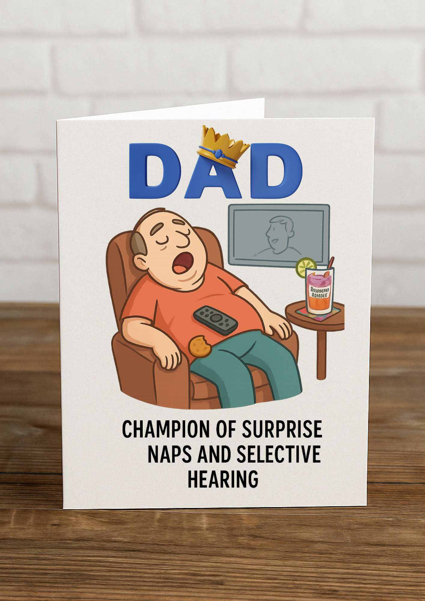 Funny Dad Birthday Card – “Champion of Naps & Selective Hearing” | A5 Greeting Card with Blue Envelope