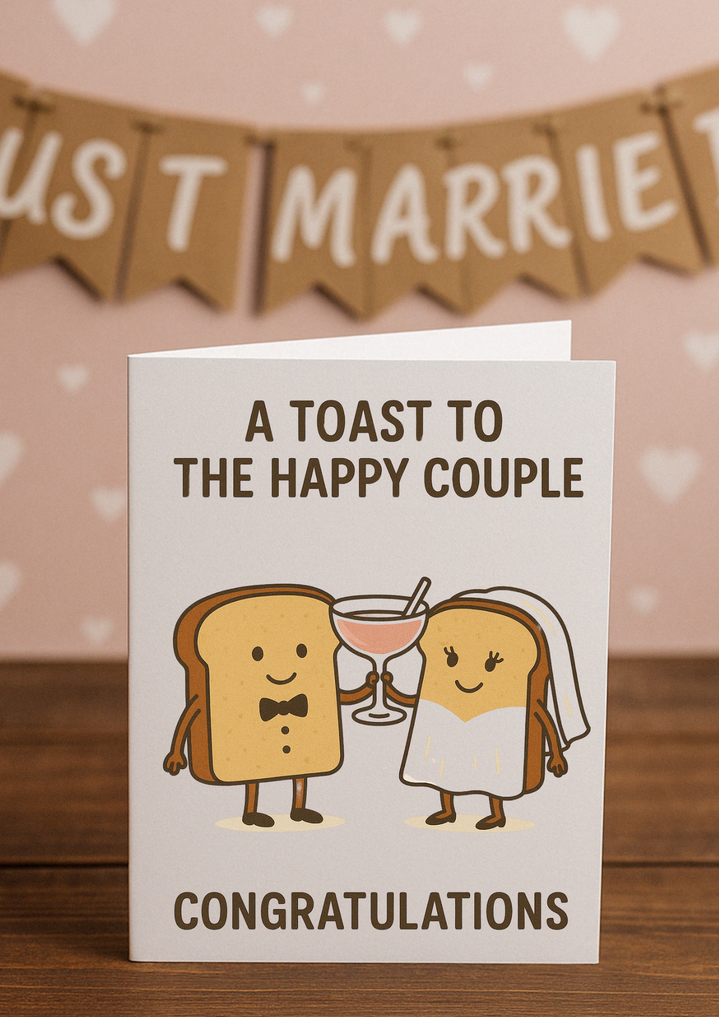 Funny Wedding Card – A Toast to the Happy Couple | A5 Greeting Card with Pink Envelope