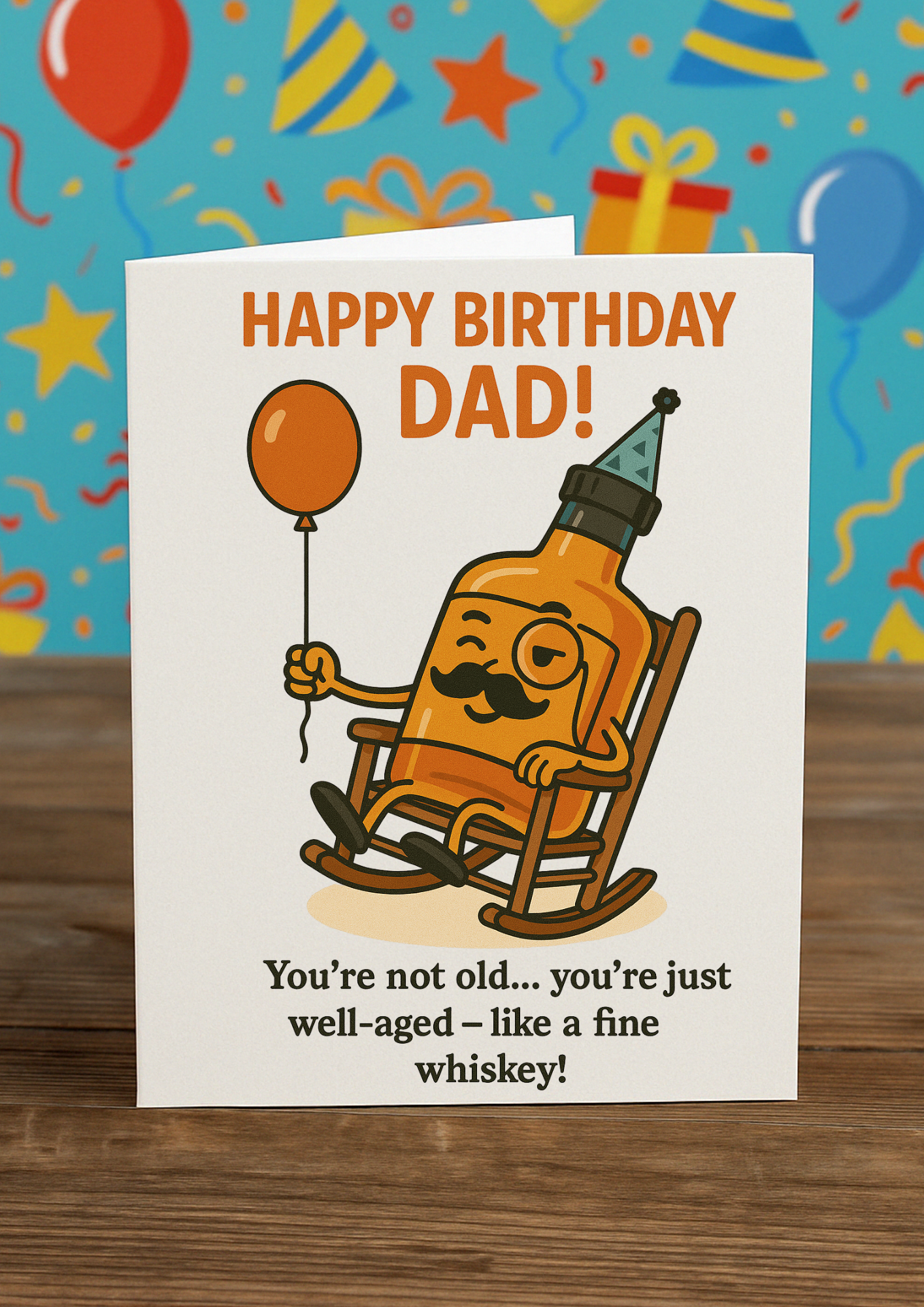 Funny Dad Birthday Card – “Well-Aged Like Whiskey” | A5 Greeting Card with Blue Envelope