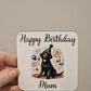 Happy Birthday Mum dog-themed coaster – colourful sublimation print with party hat labrador and confetti
