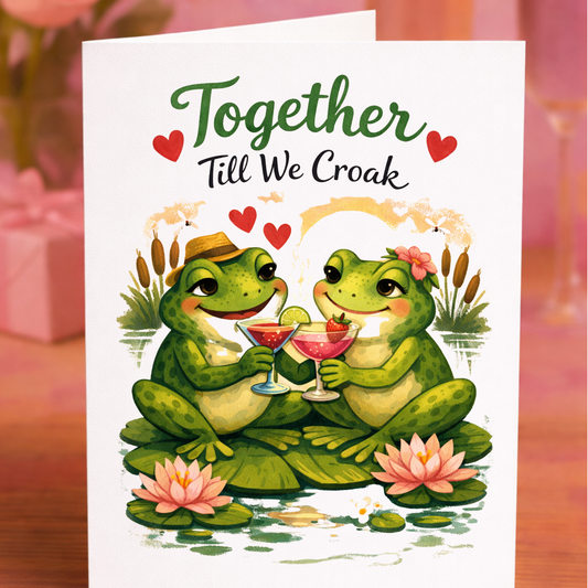 💚 Together Till We Croak Valentine’s Day Card – Cute Frog Couple Card