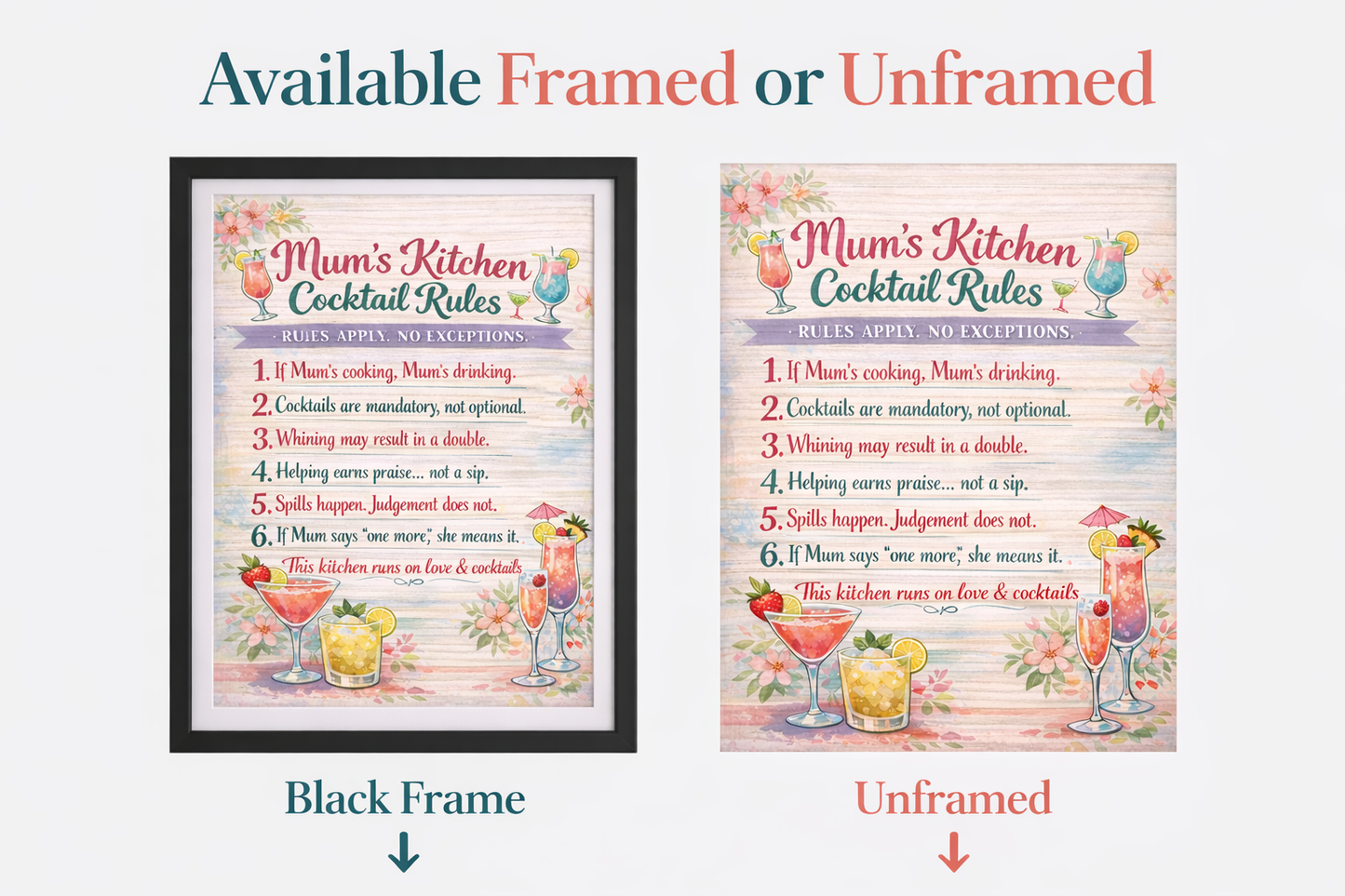 Mum’s Kitchen Rules – A4 Print (Framed or Unframed)