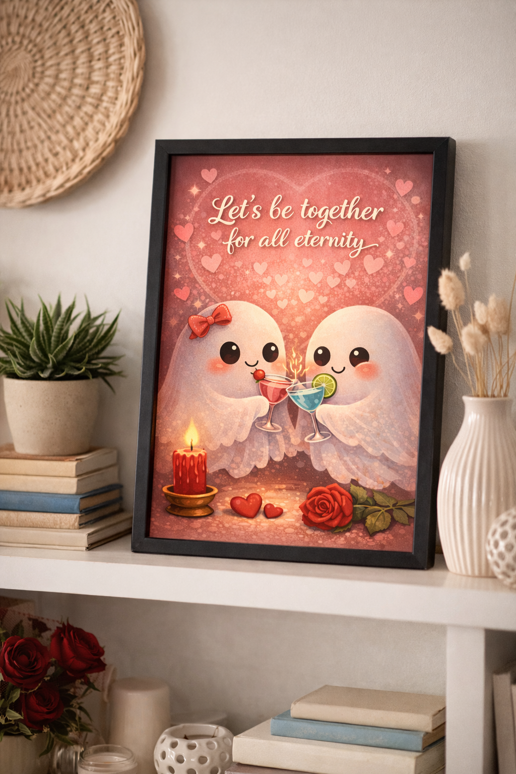 Cute Ghost Valentine A4 Print – Let’s Be Together for All Eternity, Romantic Wall Art