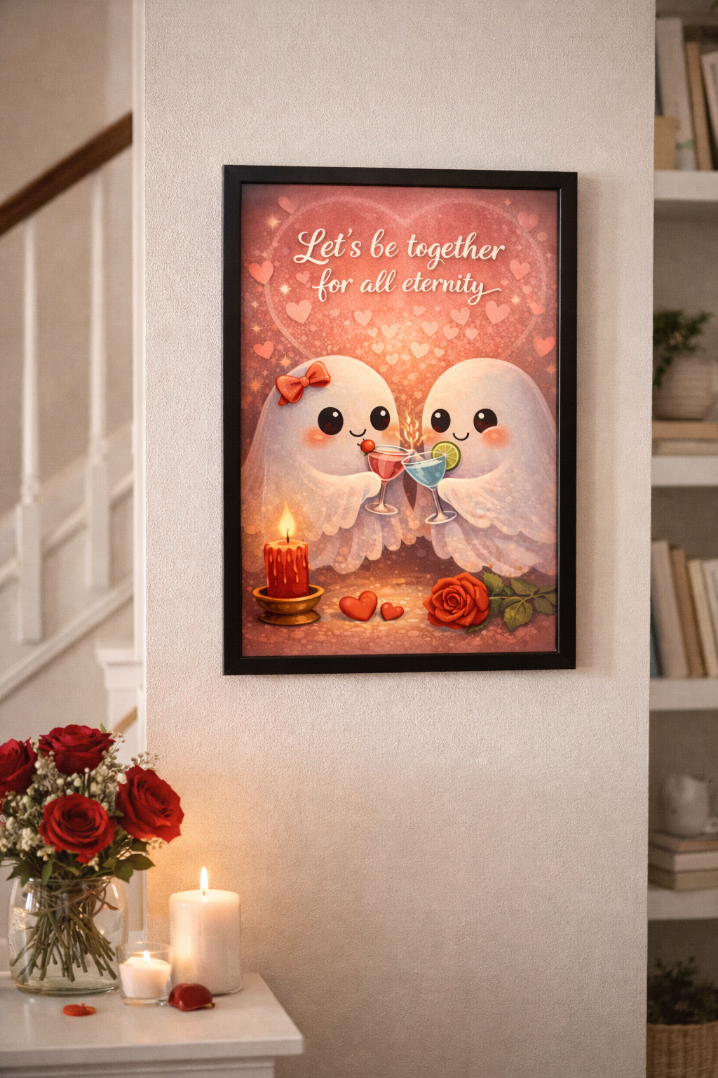 Cute Ghost Valentine A4 Print – Let’s Be Together for All Eternity, Romantic Wall Art