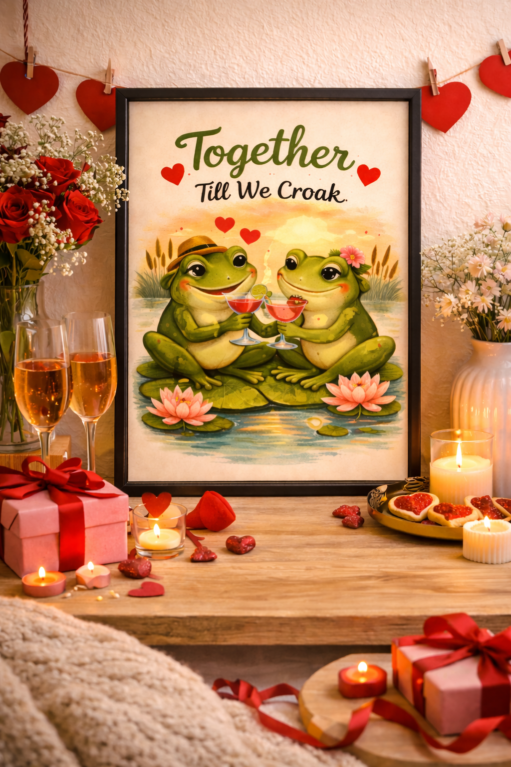 Together Till We Croak Frog A4 Print – Funny Couple Framed or Unframed Wall Art