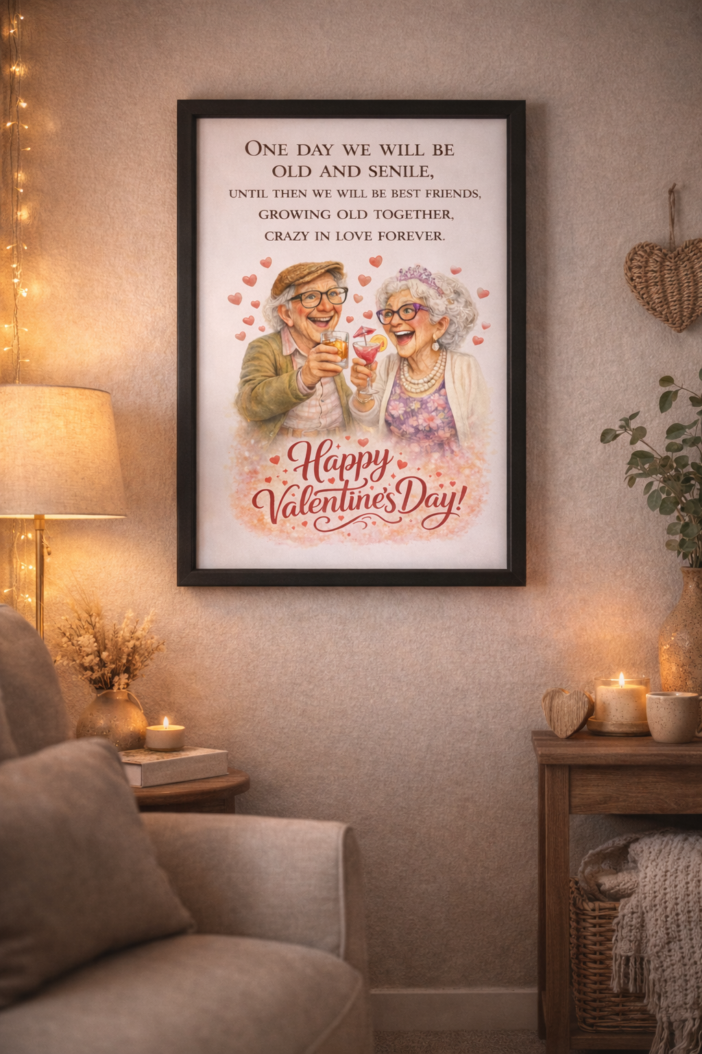 Funny Valentine’s Day A4 Black Framed Print – Old & Senile Best Friends, Growing Old Together Wall Art