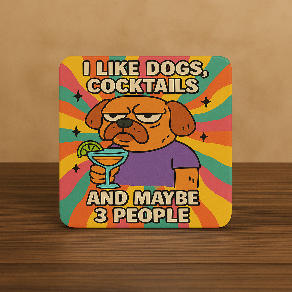 I Like Dogs, Cocktails & Maybe 3 People – Funny Dog Coaster