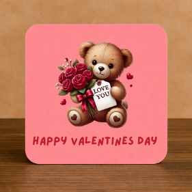 💕 Happy Valentine’s Day Bear Coaster – Cute Romantic Gift