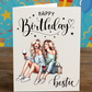 Happy Birthday Bestie Card – Glam Girls Design with Pink Envelope