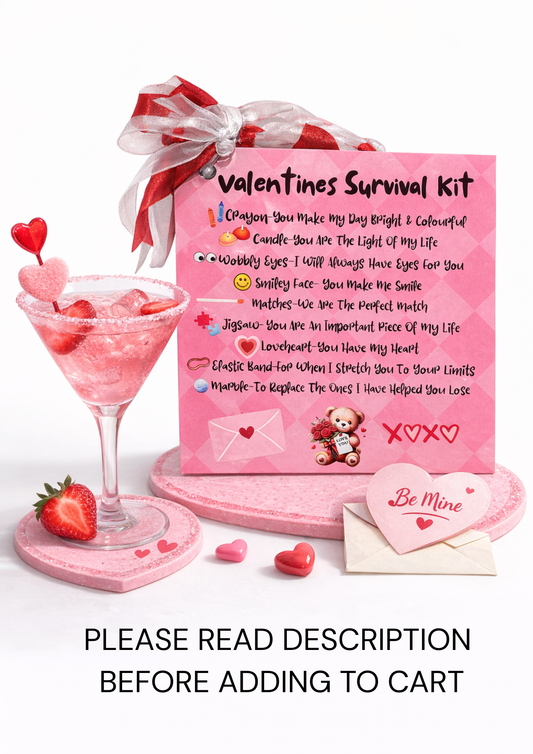 💕 Mocktail, Coaster, Valentine’s Survival Kit & Card Bundle for £11