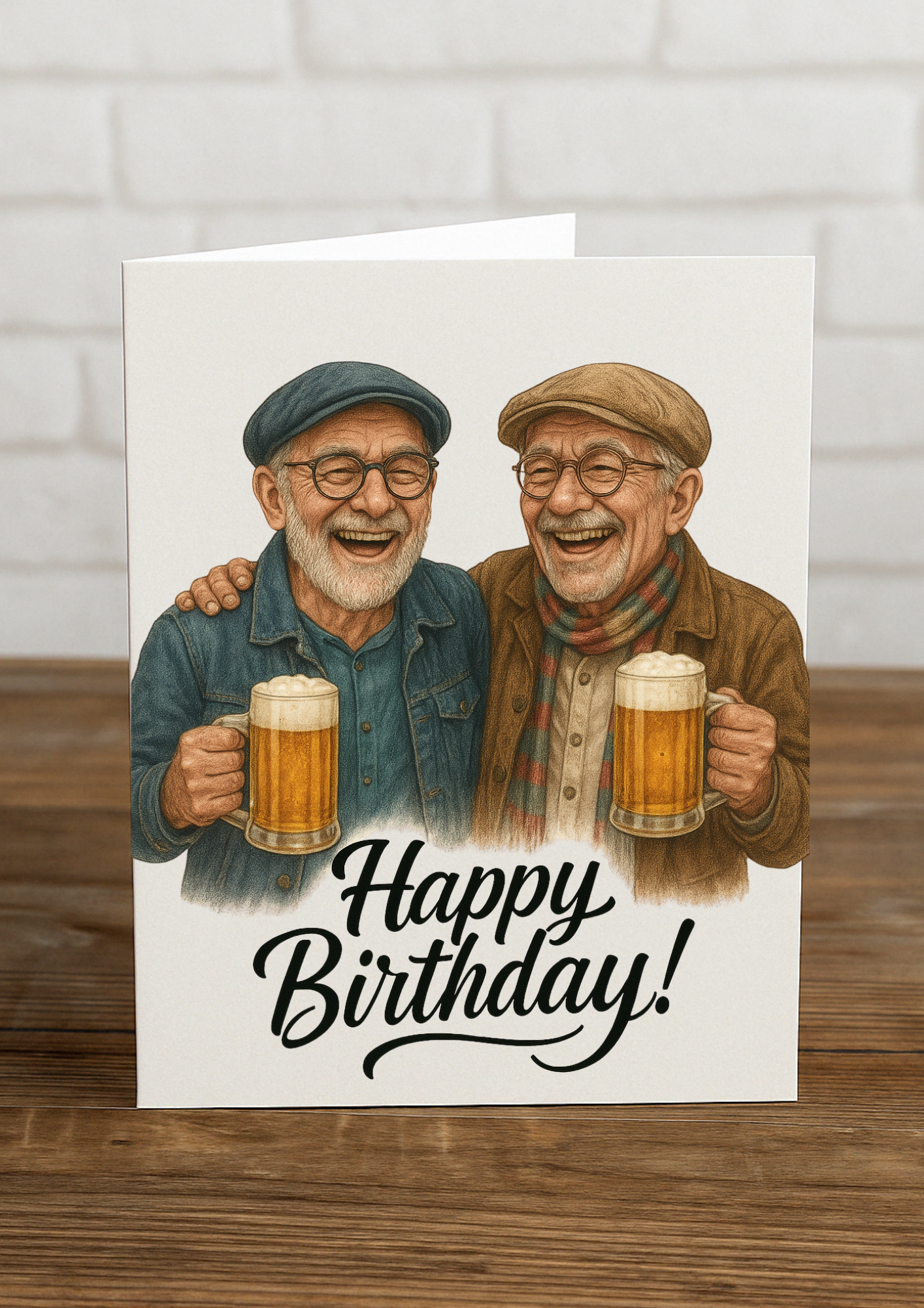 Happy Birthday Beer Card – Two Old Friends Cheersing | A5 Greeting Card