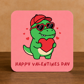 ❤️ Happy Valentine’s Day Dinosaur Coaster – Cute Valentine Gift