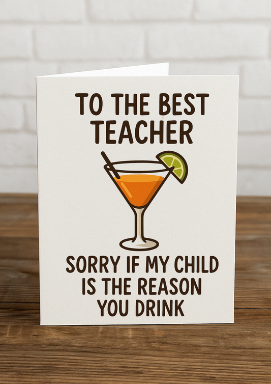 Funny Teacher Card – A5 Thank You Card with Pink Envelope | End of Term Gift