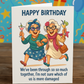 Funny Friend Birthday Card – “Not Sure Who's More Damaged” | A5 Greeting Card with Pink Envelope